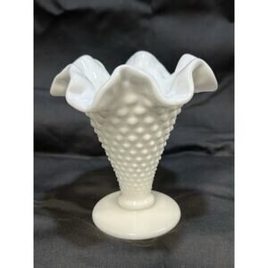 Fenton Vintage Milk Glass Hobnail Ruffle Vase